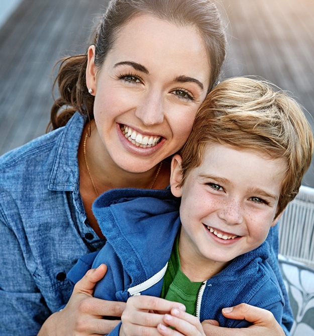 Smiling mother and son