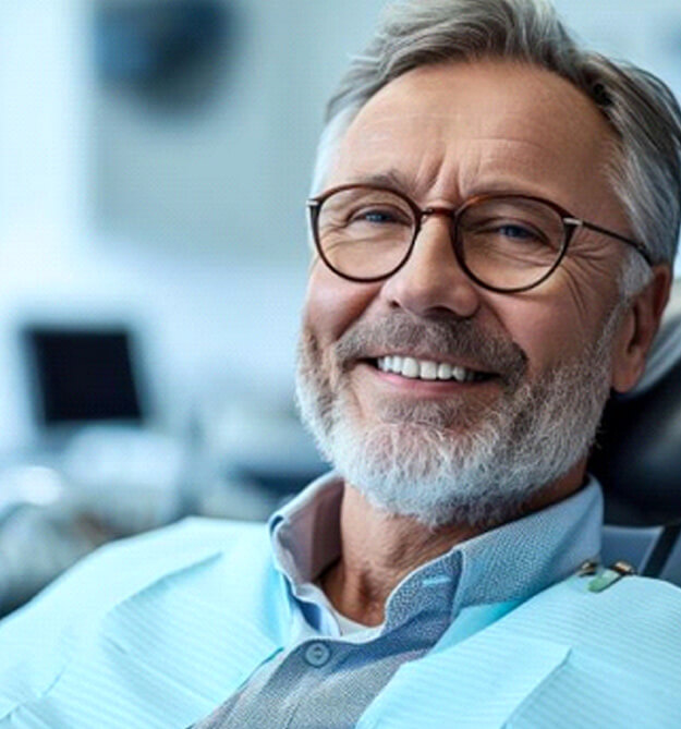 smiling older man in dental treatment chair